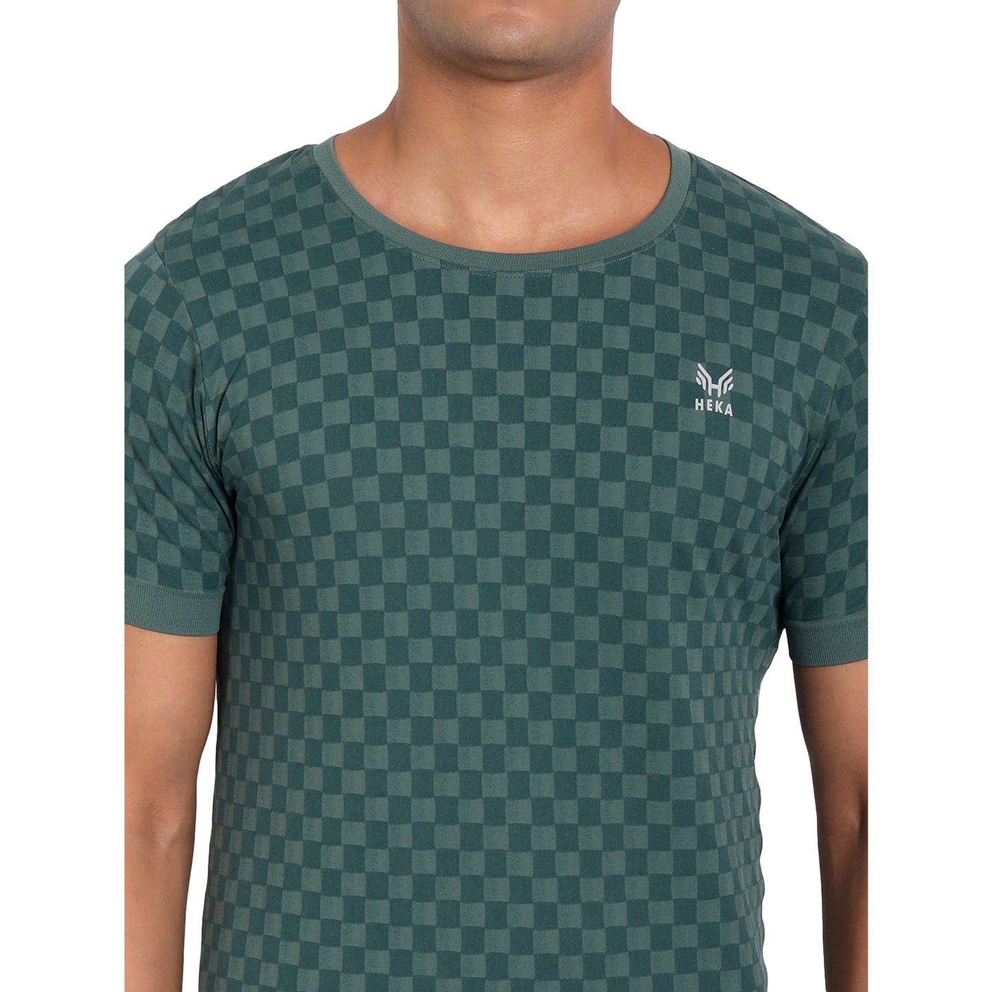 Heka Seamless Self Design Nylon Blend Chess Move T-Shirt - Amazon Forest Green