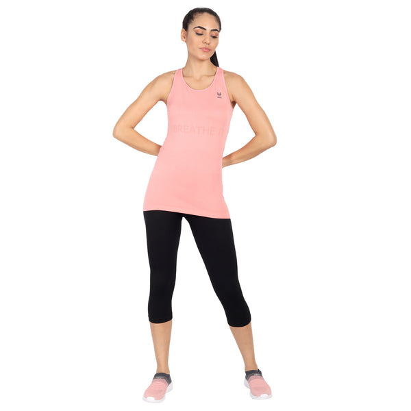 Heka Breathable & Functional Nilit Nylon Seamless Active Running  Tank Top- Pink