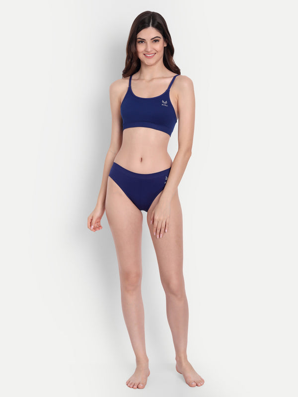 Heka Women Seamless Quick-Drying Rib Basic Bra - Navy Blue