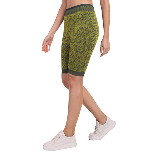 Heka Breathable Quick Dry Training Leopard Seamless Shorts - Green