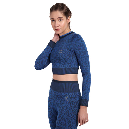 Heka Breathable Leopard -Camo Structured Seamless Crop Top - Blue