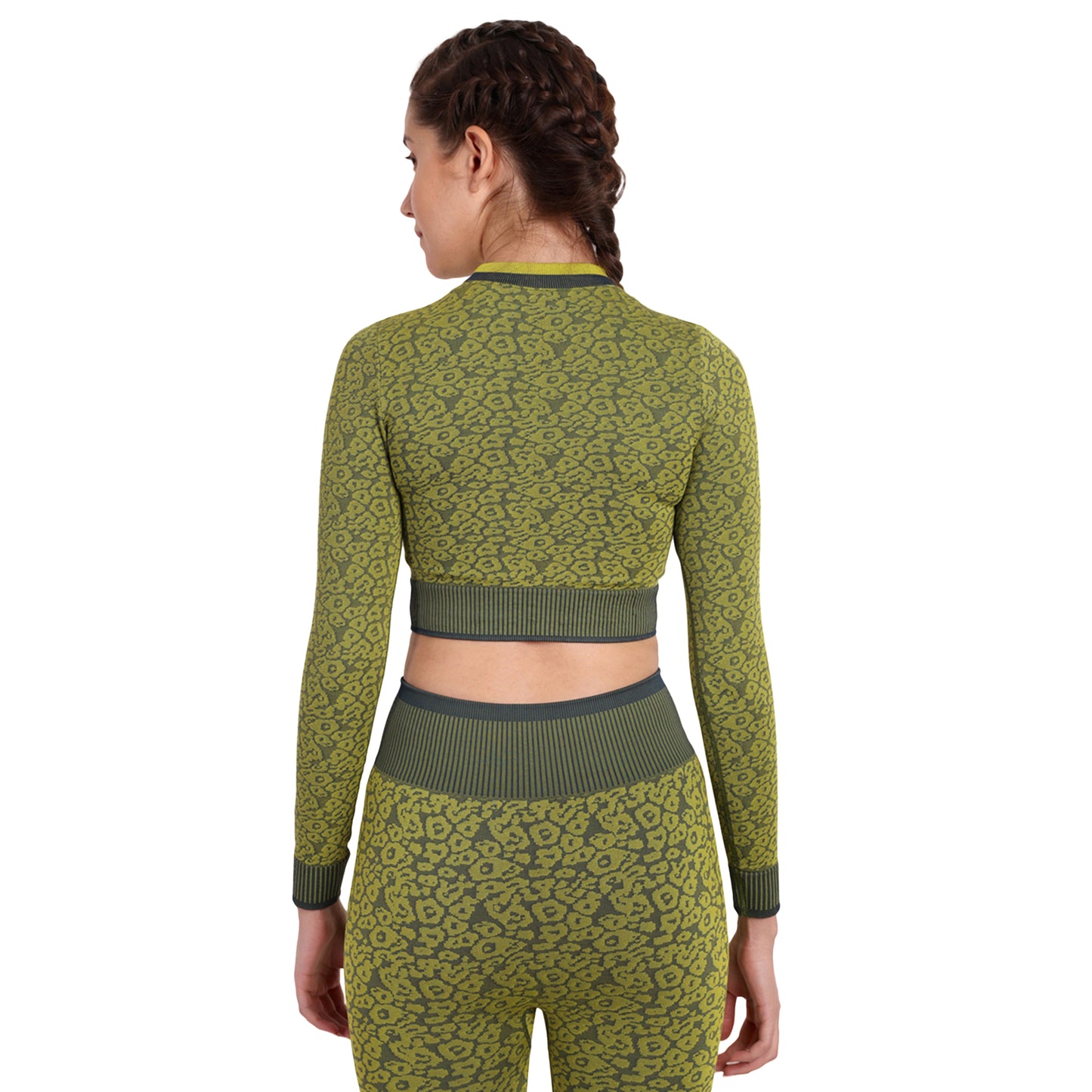 Heka Breathable Leopard -Camo Structured Seamless Crop Top - Green