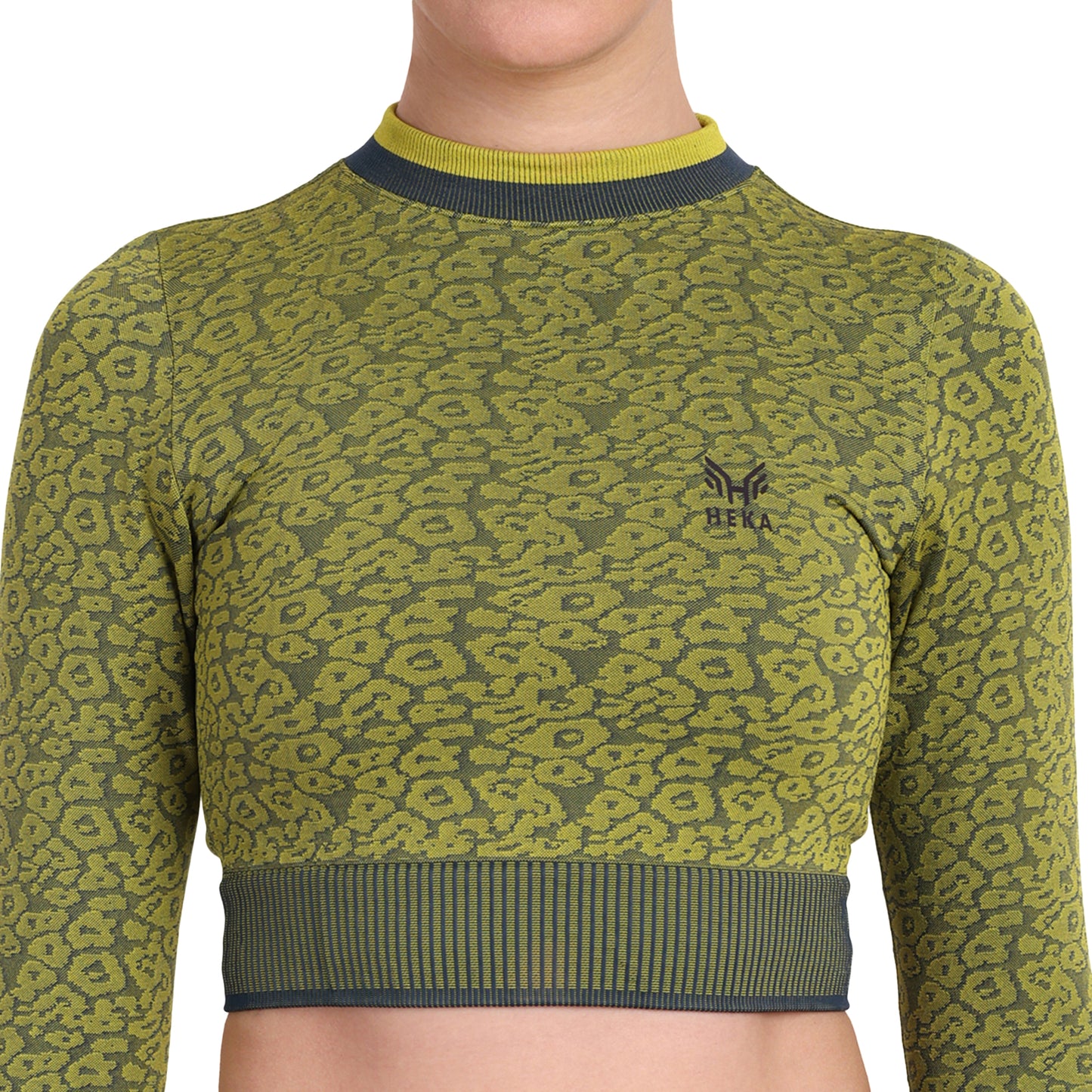 Heka Breathable Leopard -Camo Structured Seamless Crop Top - Green