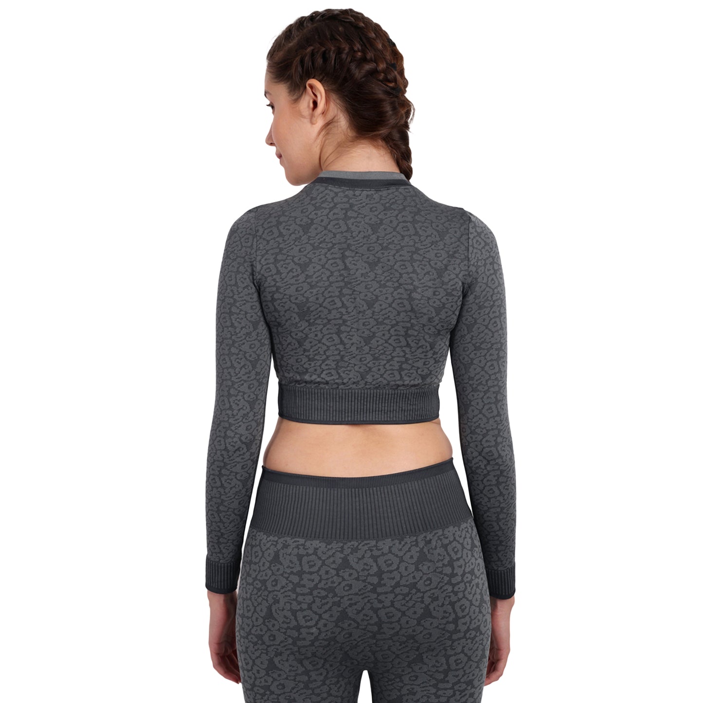 Heka Breathable Leopard -Camo Structured Seamless Crop Top - Grey