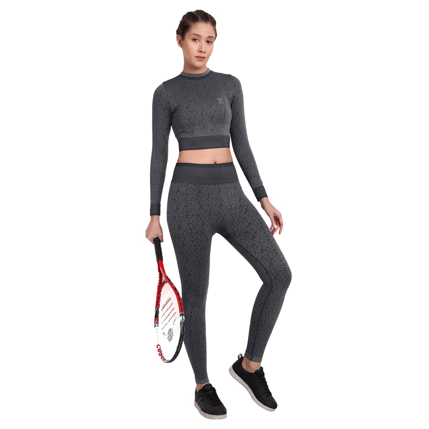 Heka Breathable Leopard -Camo Structured Seamless Crop Top - Grey