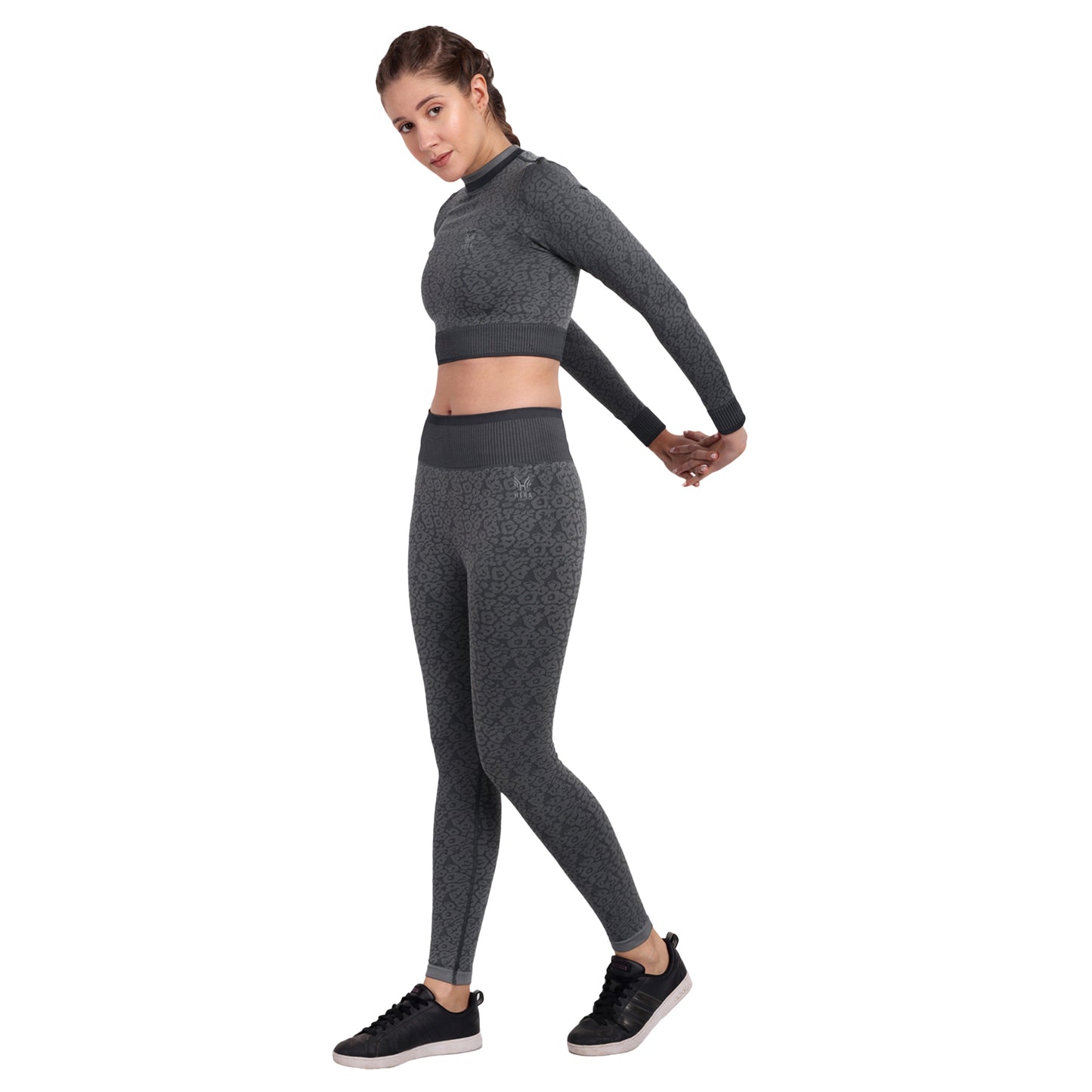Heka Breathable Leopard -Camo Structured Seamless Crop Top - Grey