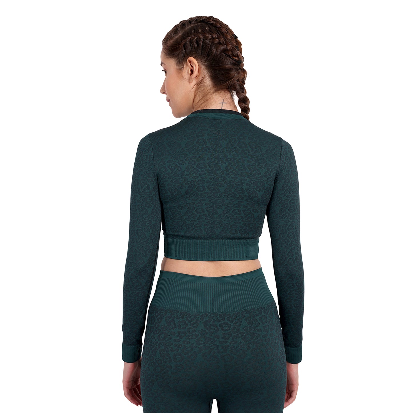 Heka Breathable Leopard -Camo Structured Seamless Crop Top - Teal