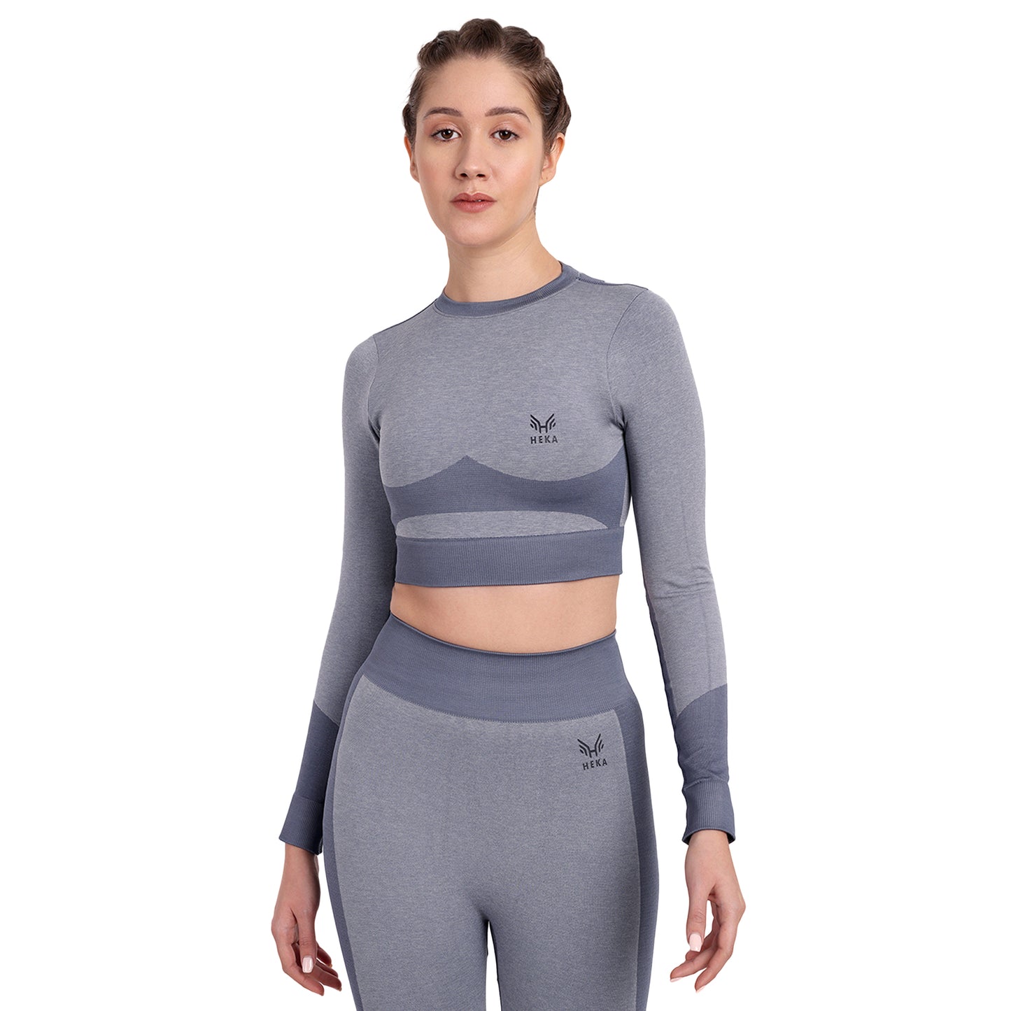 Heka Breathable Lux Melange Seamless Crop Top - Grey