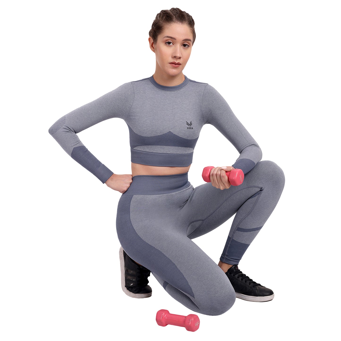 Heka Breathable Lux Melange Seamless Crop Top - Grey
