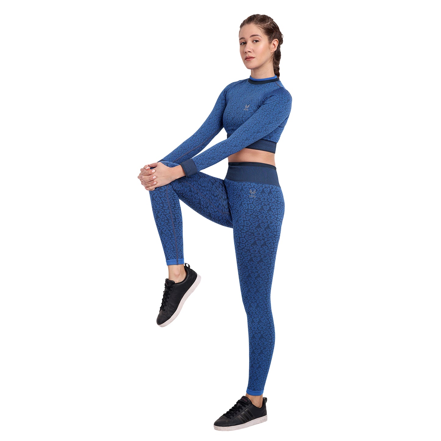 Heka Breathable Leopard Structured Seamless Tights - Blue