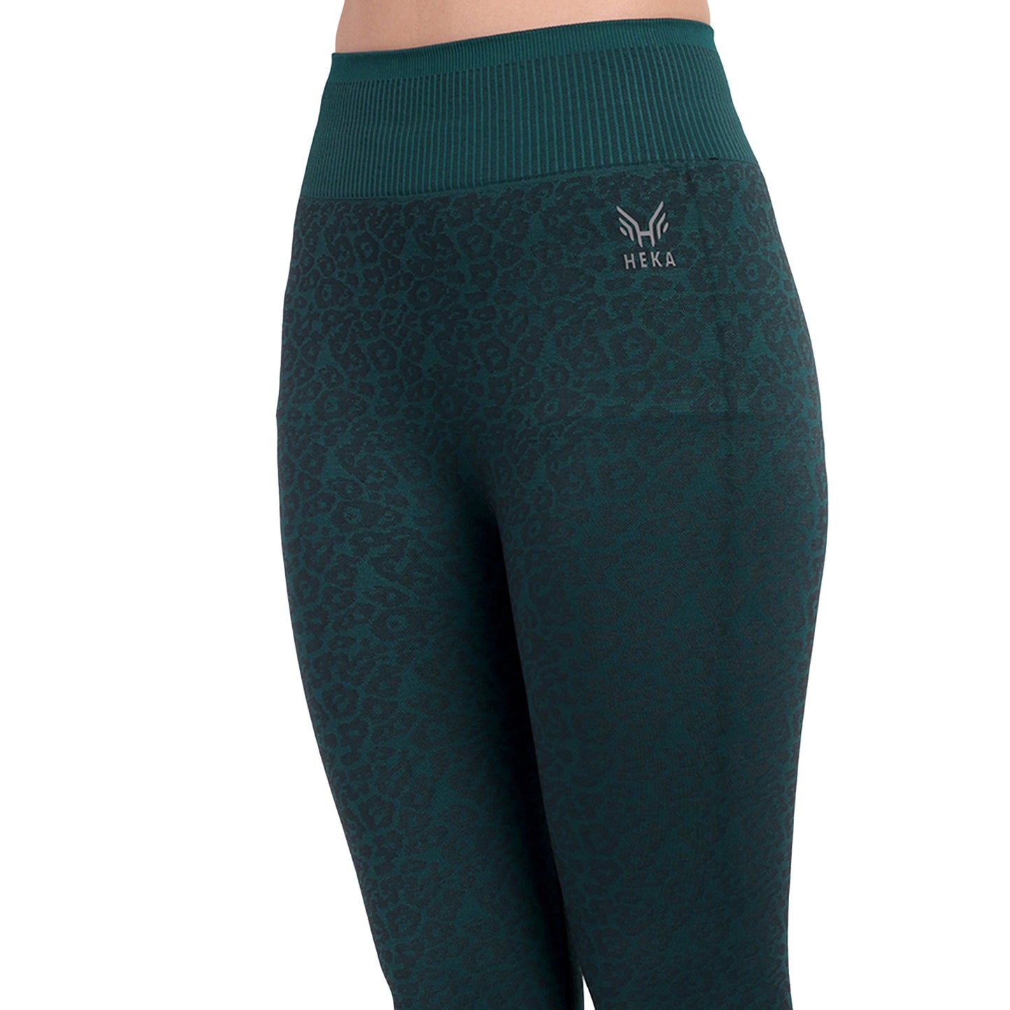 Heka Breathable Leopard Structured Seamless Tights - Teal