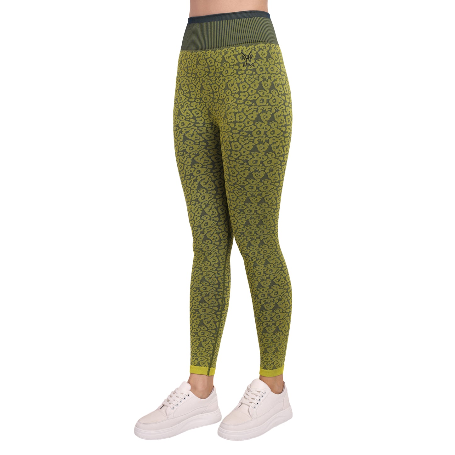 Heka Breathable Leopard Structured Seamless Tights - Green