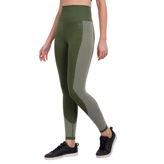 Heka Breathable Training Sense Beeline Seamless Tights - Olive & White