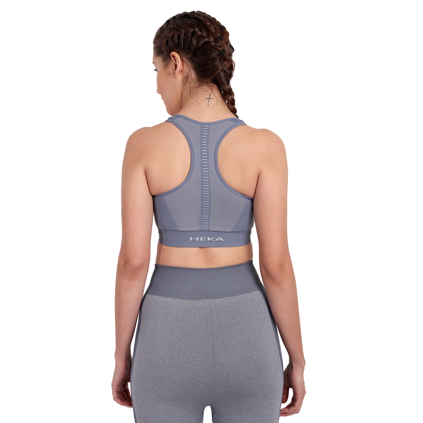 Heka Seamless U Neck Padded Sports Bra - Grey