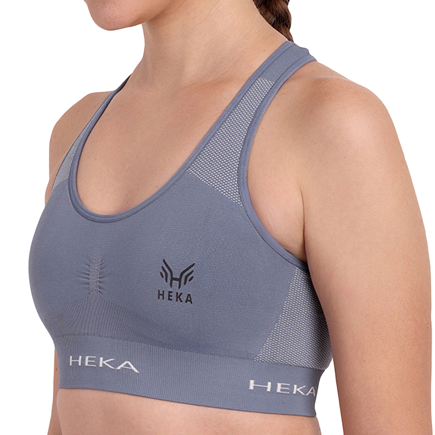 Heka Seamless U Neck Padded Sports Bra - Grey