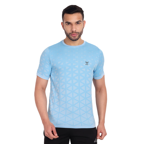 Heka Breathable Seamless Round Neck Active Causal Men'S T-Shirt - Sky Blue