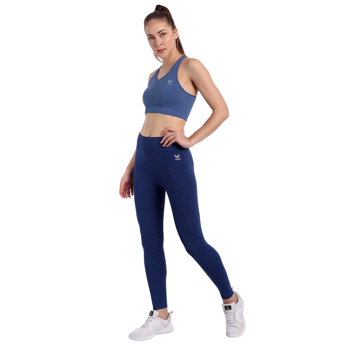 Heka Seamless Racerback V-Neck Sports Bra - Midnight Blue