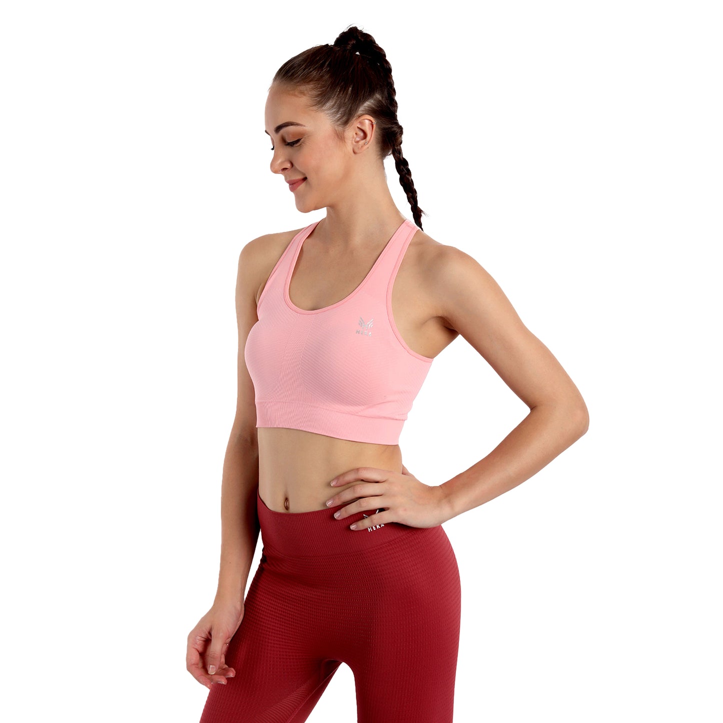 Heka Seamless Racerback V-Neck Sports Bra - Panther Pink