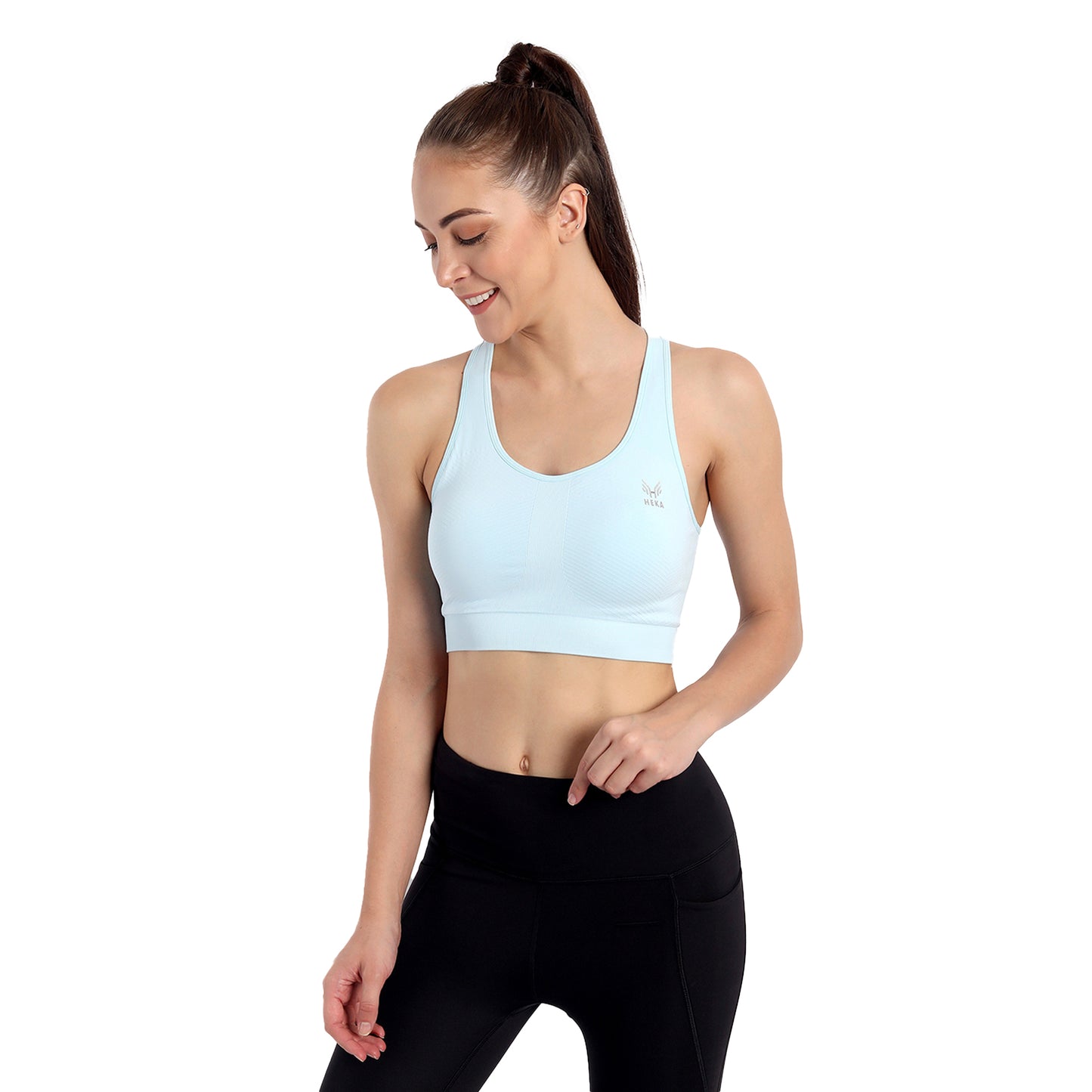 Heka Seamless Racerback V-Neck Sports Bra - Splash Blue